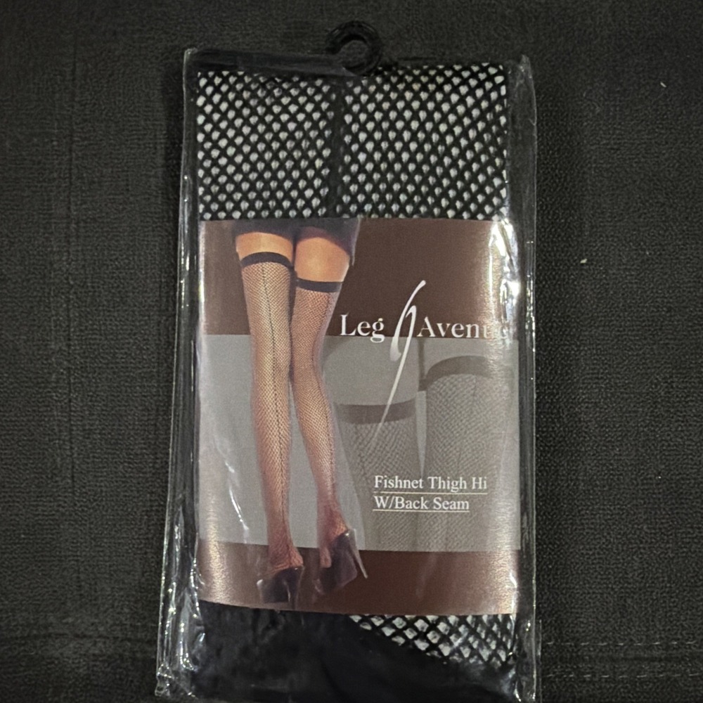Leg Avenue 9112 Black Fishnet Thigh High Stockings Back Seam One Size